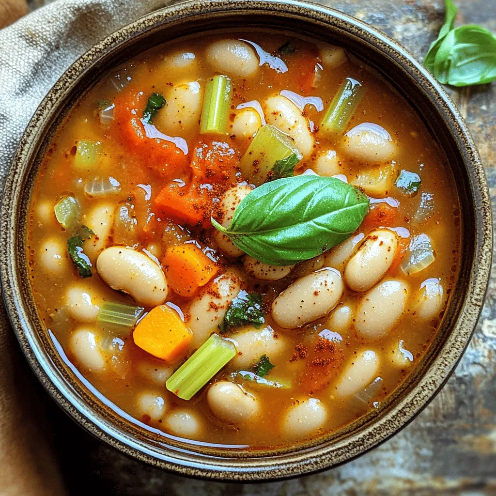 Die Hauptzutaten für die herzhafte mediterrane Bohnensuppe sind einfach und frisch. Du brauchst Cannellini-Bohnen, die aus der Dose kommen. Diese Bohnen sind cremig und lecker. Du solltest auch Zwiebeln, Karotten und Sellerie verwenden. Diese Gemüsesorten geben der Suppe Geschmack und Farbe.