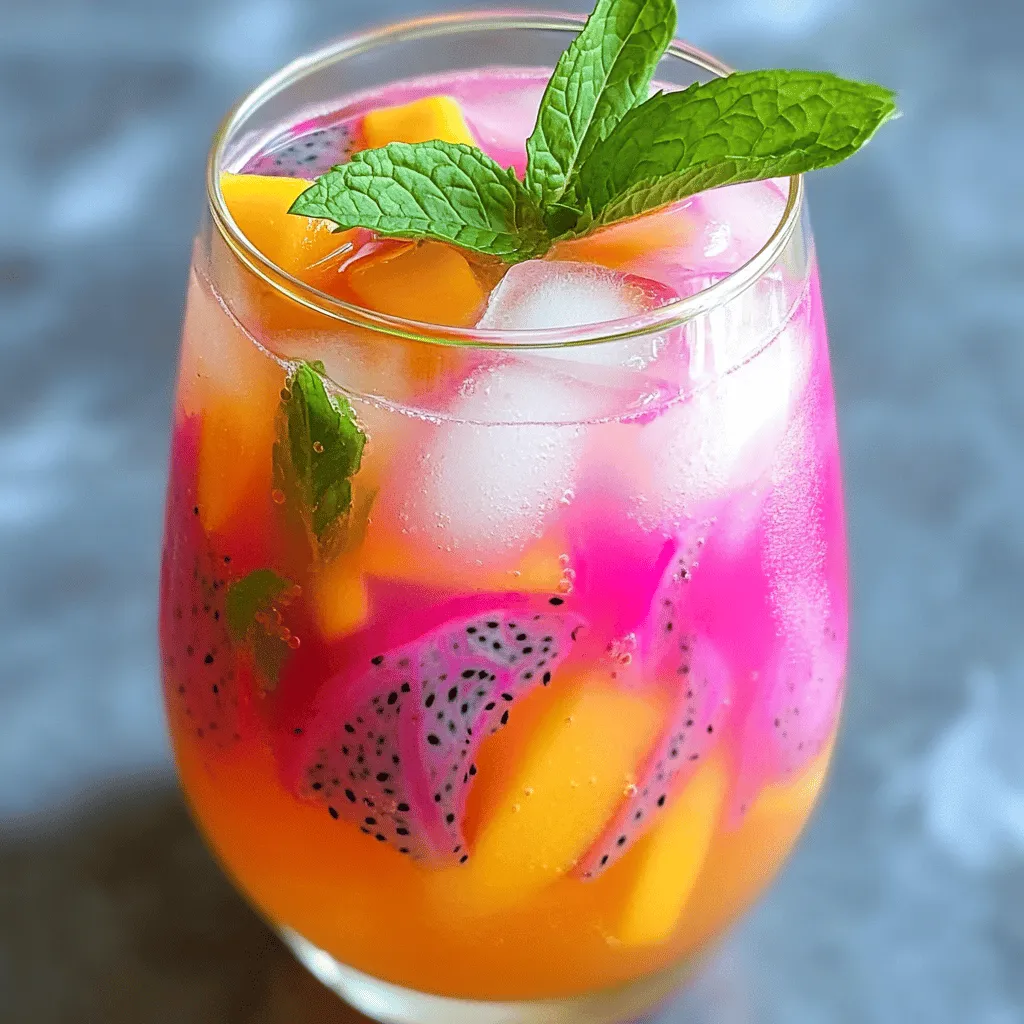 Für die Mango Dragon Fruit Lemonade benötigst du einige frische und gefrorene Zutaten. Diese Mischung sorgt für einen tollen Geschmack.