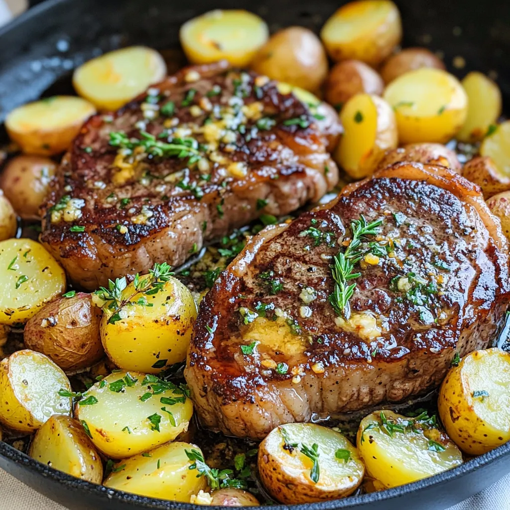 Knoblauchbutter Steak und Kartoffeln Pfanne Rezept
