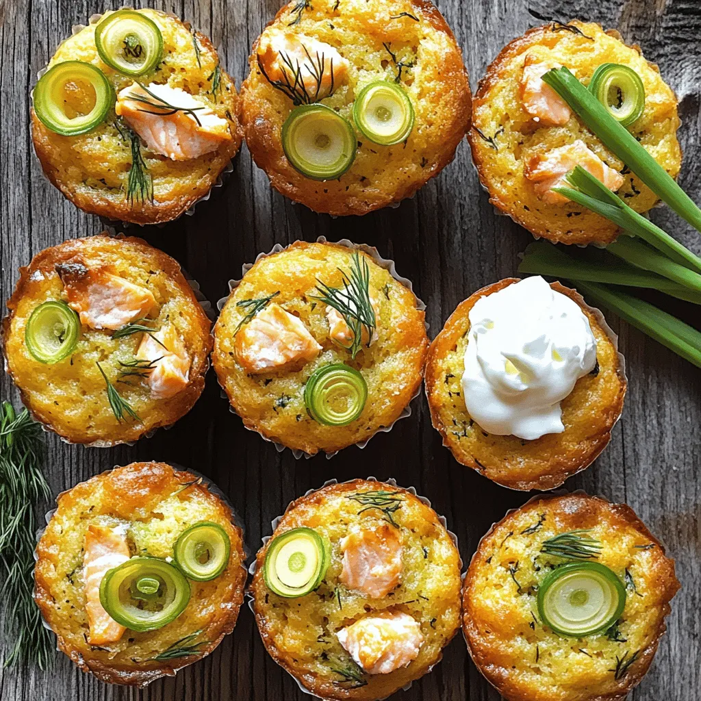 Für Killer Crack Salmon Muffins brauchst du frischen Lachs, Eier und Frischkäse. Die Zwiebel und Frühlingszwiebeln geben Geschmack. Mehl, Backpulver und geriebener Käse runden das Rezept ab. Zitronensaft und Dill bringen Frische. Salz und Pfeffer sind wichtig für den Geschmack.