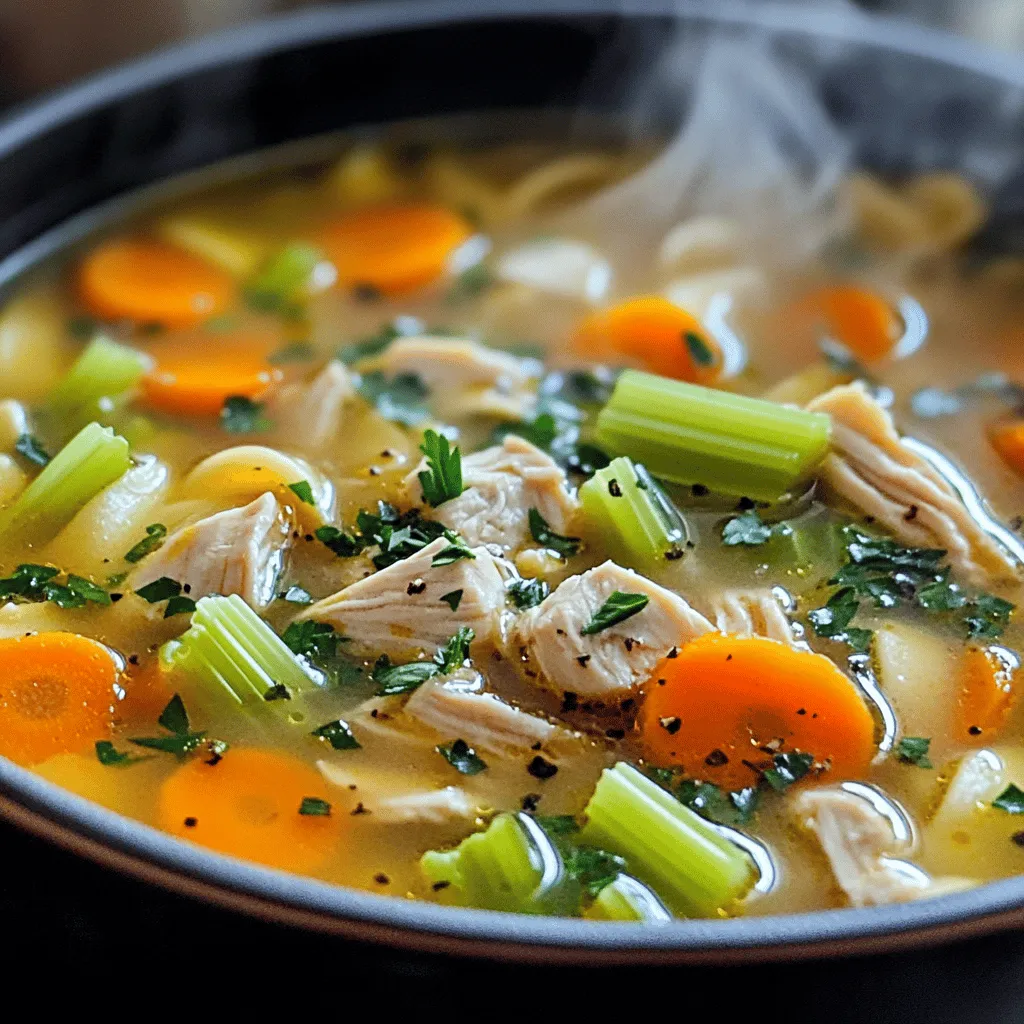 - 500 g Hähnchenbrustfilet, gewürfelt - 1 Liter Hühnerbrühe - 150 g Eiernudeln