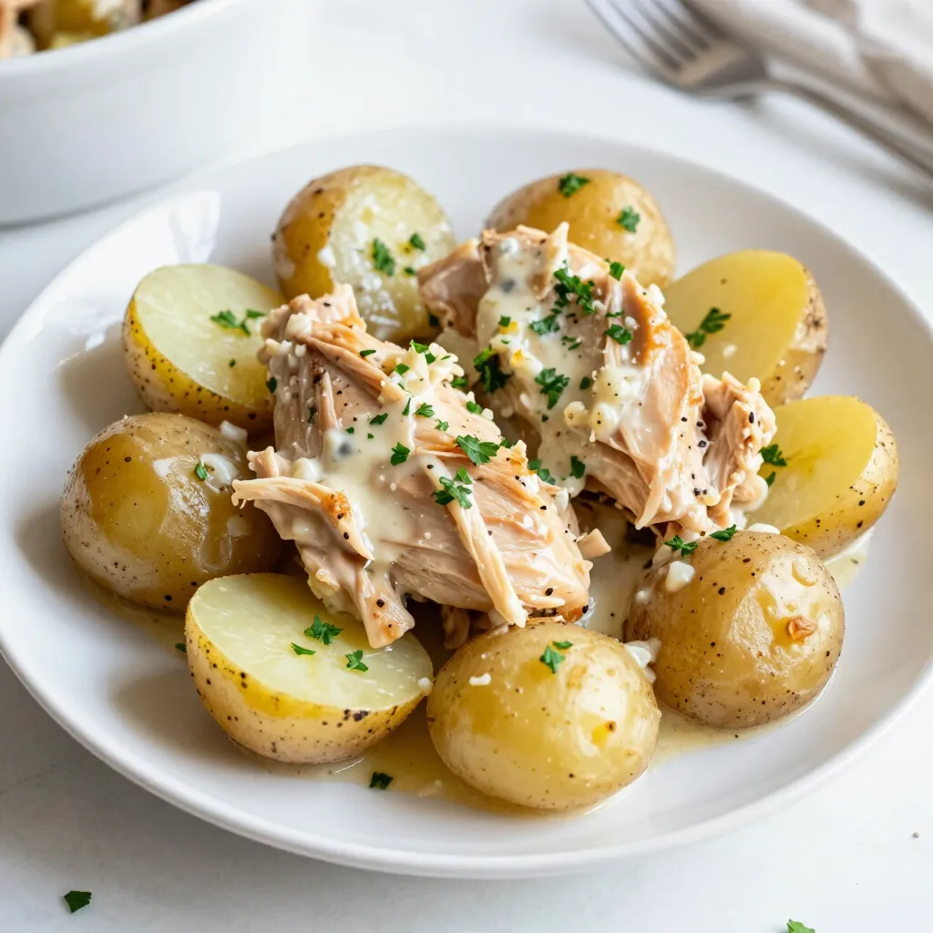 Knoblauch Parmesan Crockpot Hähnchen und Kartoffeln