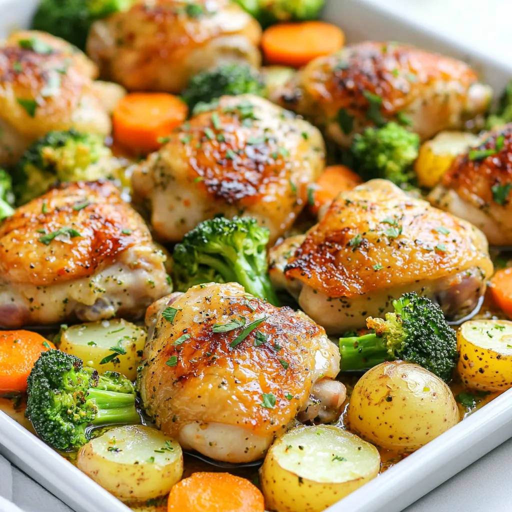 Blechpfanne Knoblauchbutter-Hähnchen und Gemüse genießen