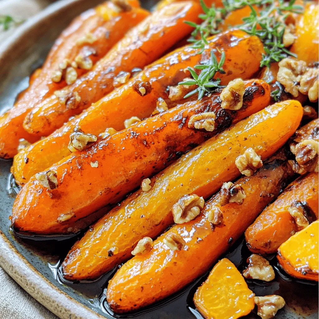 Für dieses einfache Rezept benötigst du folgende Zutaten: - 500 g Karotten, geschält und in gleichmäßige Stücke geschnitten - 3 EL Honig - 2 EL Balsamico-Essig - 2 EL Olivenöl - 1 TL Salz - 1/2 TL schwarzer Pfeffer - 1 TL frischer Thymian (oder 1/2 TL getrockneter Thymian) - 1 TL gehackte Walnüsse (optional, für Crunch)