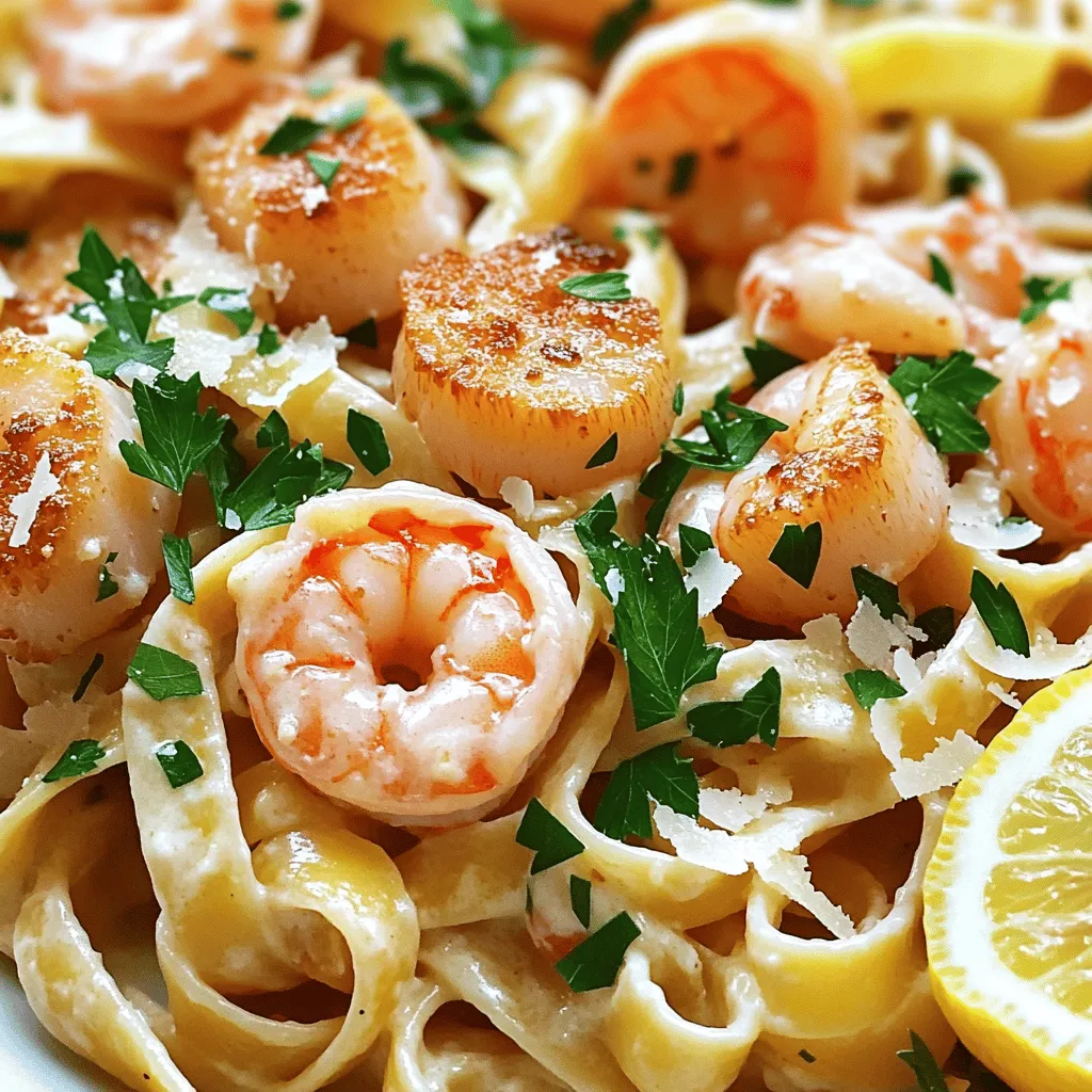 Cremige Meeresfrüchte-Pasta mit Garnelen und Jakobsmuscheln