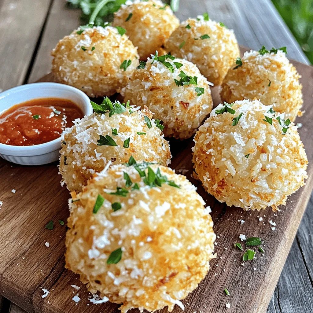 Um einfache knusprige Reisbällchen zuzubereiten, brauchst du ein paar einfache Zutaten. Du benötigst gekochten Reis, Parmesan, Petersilie, Knoblauchpulver, Salz, Pfeffer, Mehl, ein Ei und Semmelbrösel. Diese Zutaten helfen, die Bällchen lecker und knusprig zu machen.