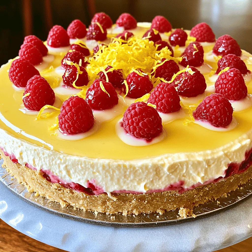 - 200 g Kekse (z.B. Butterkekse) - 100 g geschmolzene Butter - 400 g Frischkäse - 200 g Creme Fraiche - 150 g Puderzucker - Saft und Schale von 2 Zitronen - 150 g frische Himbeeren (plus einige zur Dekoration) - 3 große Eier - 2 Teelöffel Vanilleextrakt - Eine Prise Salz