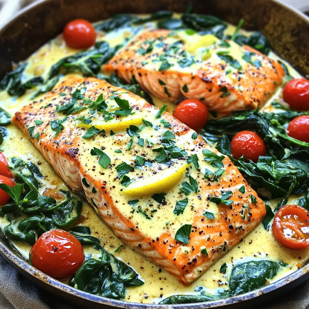 One-Pan Creamy Lemon Garlic Salmon Schnelles Rezept