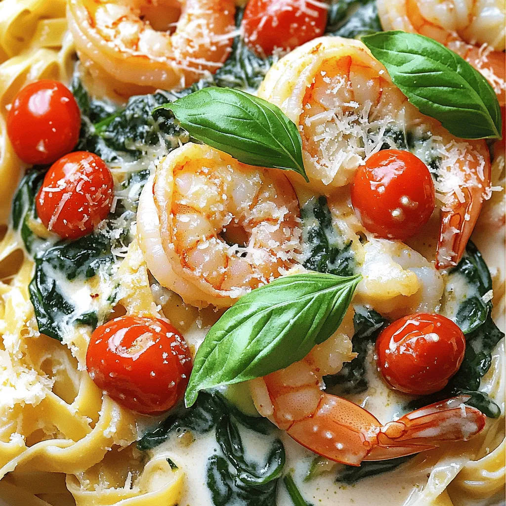 Cremige toskanische Garnelen mit Spinat für Genuss