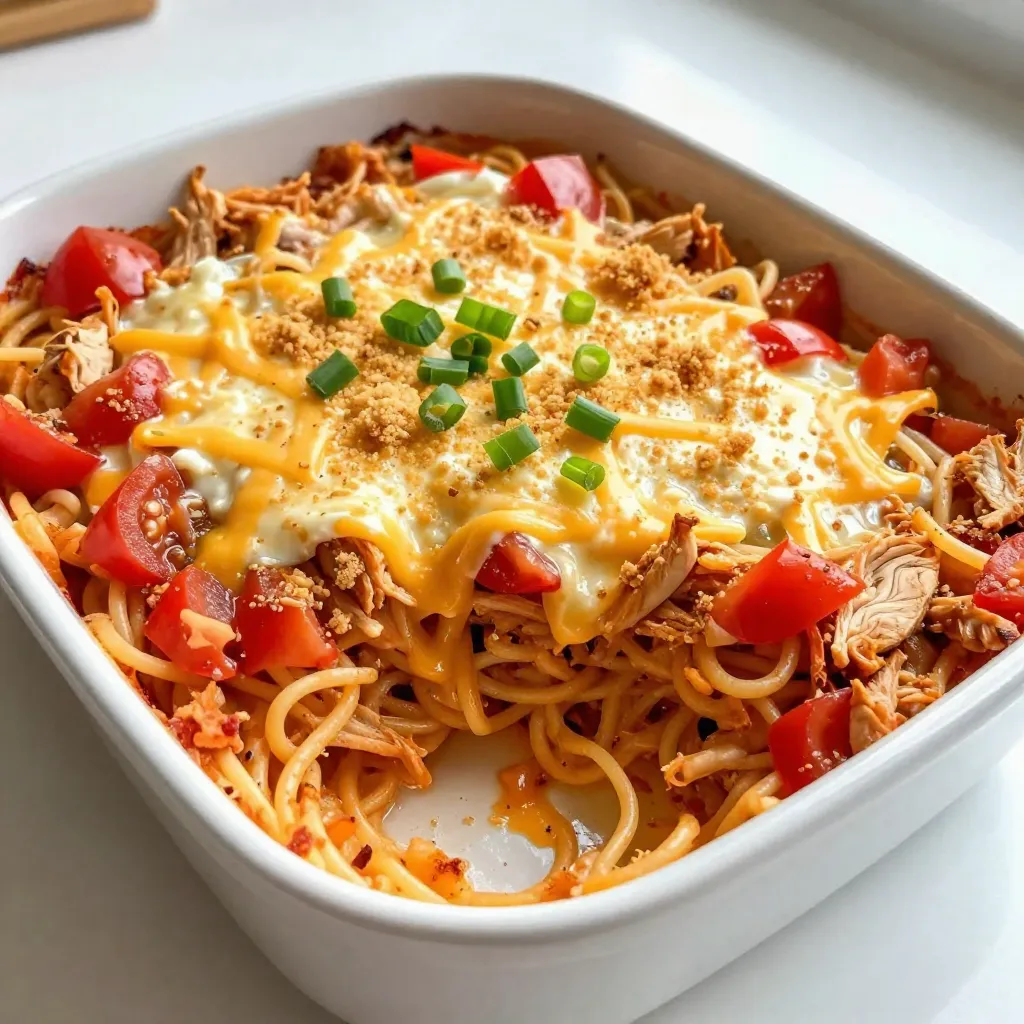 Spicy Cheesy Chicken Spaghetti Casserole Rezept