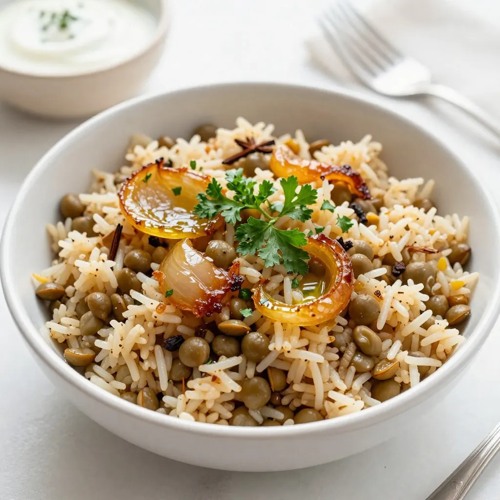 One-Pot Mujadara Linsen und Reis Einfaches Rezept