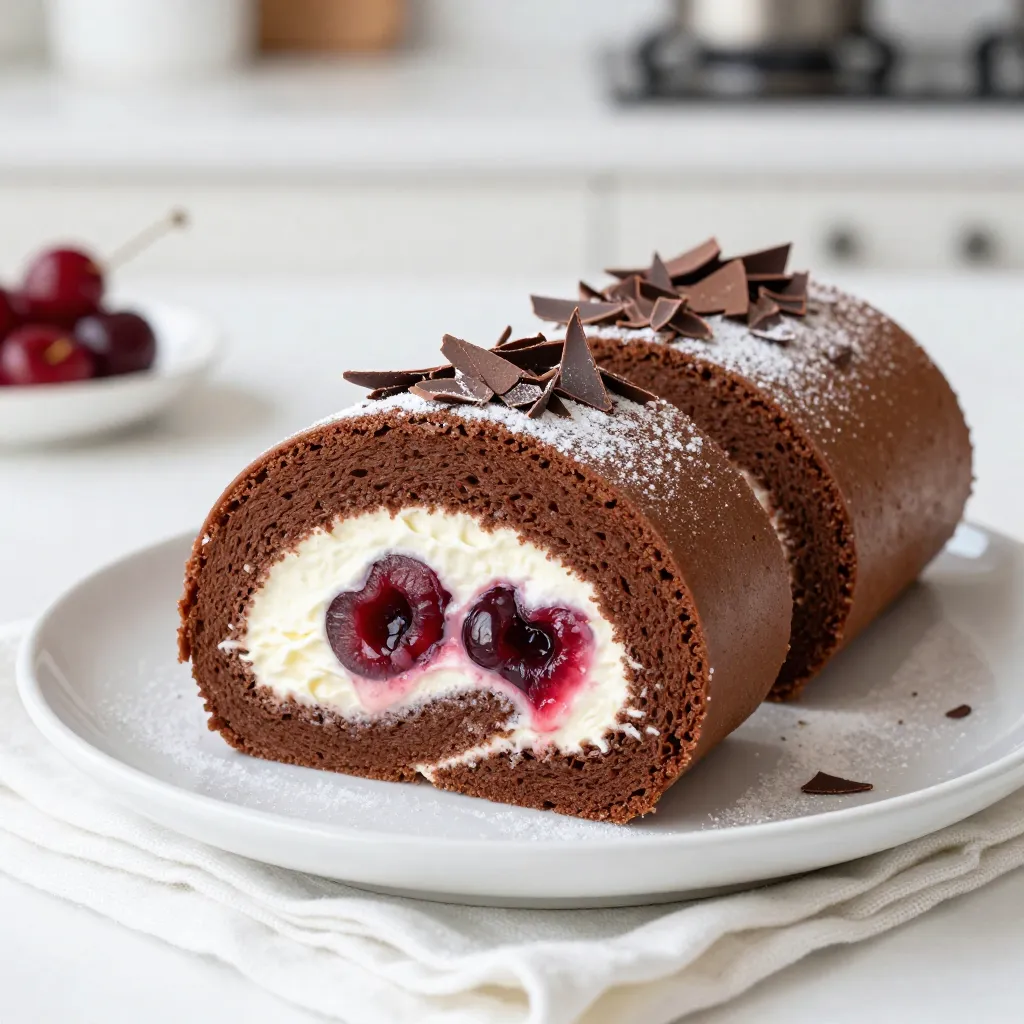 Schokoladen-Kirsch-Rolle Einfach und Lecker Genießen