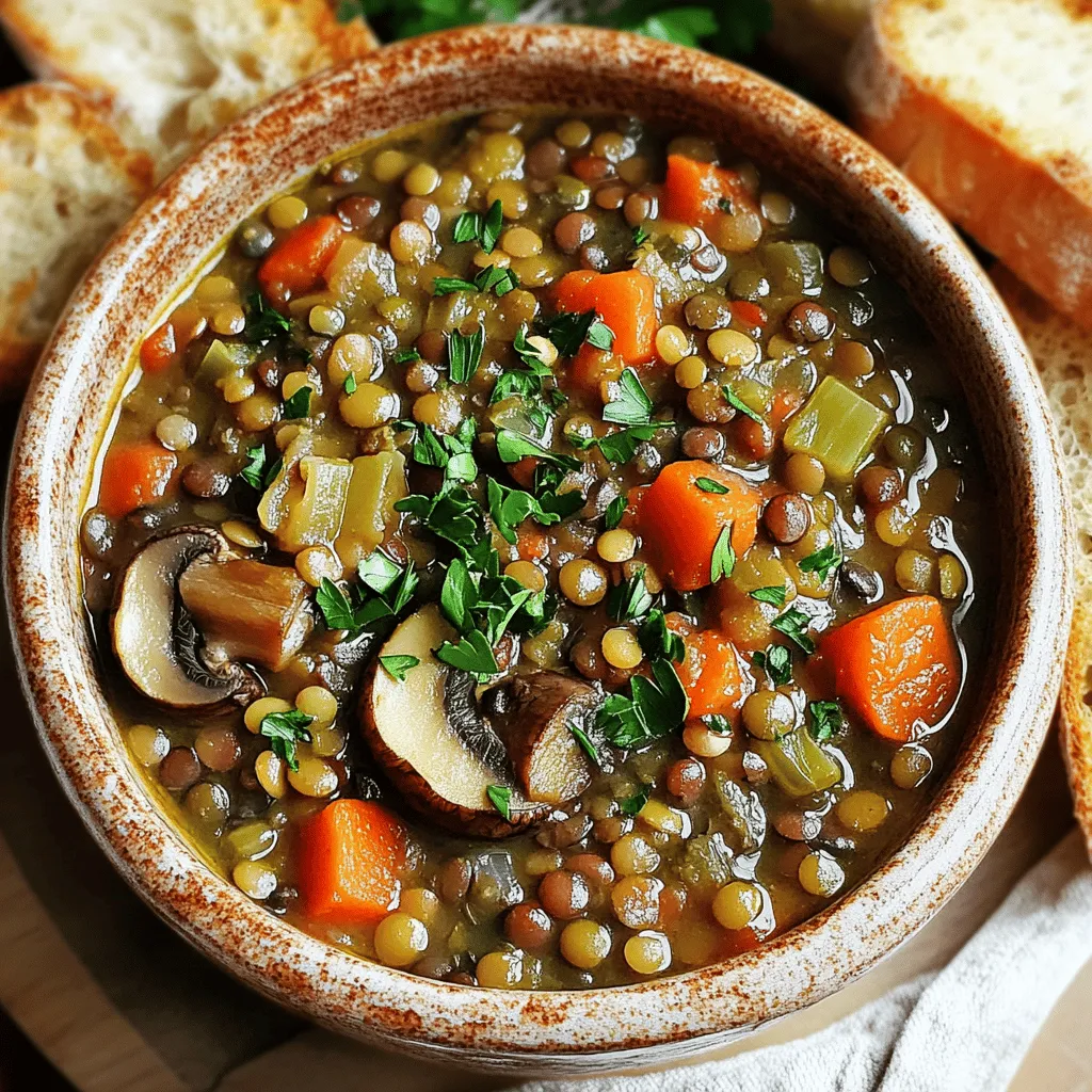Herkömmlicher Hearty Vegan Lentil Mushroom Stew Genuss