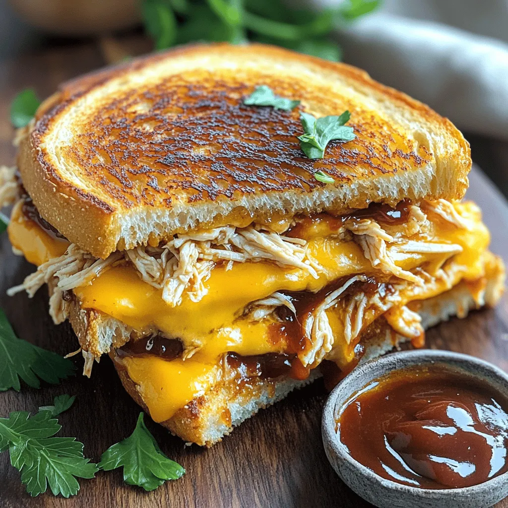 Um BBQ Chicken Grilled Cheese zu machen, benötigen Sie: - 2 Scheiben Sauerteigbrot - 1 Tasse gekochtes Rotisserie-Hühnchen, zerrissen - 1/4 Tasse BBQ-Sauce - 1/2 Tasse scharfen Cheddarkäse, gerieben - 1/2 Tasse Mozzarella, gerieben - 1 Esslöffel Butter - 1/4 Teelöffel Knoblauchpulver - 1/4 Teelöffel Zwiebelpulver - Salz und Pfeffer nach Geschmack