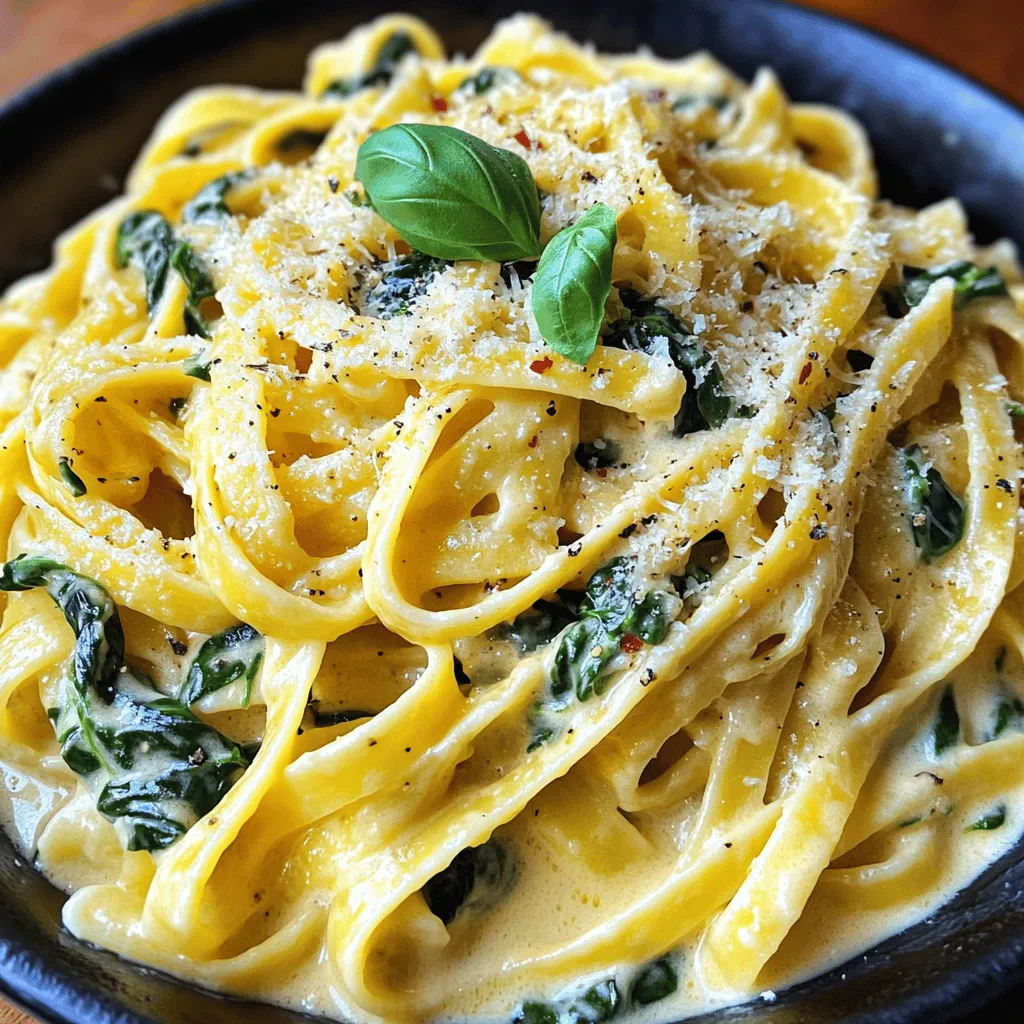 Cremige Knoblauch-Pasta mit Spinat Schnelles Rezept