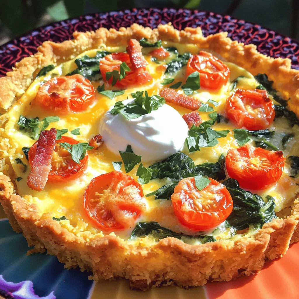 - 3 Tassen gefrorene Hash-Browns, aufgetaut - 6 große Eier - 240 ml Vollmilch - 1 Tasse frischer Spinat, gehackt - 1 Tasse Kirschtomaten, halbiert - 1 Tasse geriebener Käse (Cheddar oder Feta) Die gefrorenen Hash-Browns sind der Schlüssel zu einem knusprigen Boden. Sie bringen eine tolle Textur in die Quiche. Die Eier und die Milch sorgen für eine perfekte Füllung. Der frische Spinat gibt der Quiche Farbe und Geschmack. Die Kirschtomaten bringen eine süße Note mit. Der Käse macht alles schön cremig und lecker. - 120 g gekochter Speck oder Wurst, zerbröselt (optional) Wenn Sie mehr Geschmack wollen, fügen Sie gekochten Speck oder Wurst hinzu. Diese Zutaten geben der Quiche eine herzhafte Note. Sie sind nicht Pflicht, aber sehr lecker. - 1 Teelöffel Knoblauchpulver - Frische Kräuter (Schnittlauch oder Petersilie) zum Garnieren Knoblauchpulver bringt einen tollen Geschmack in die Füllung. Frische Kräuter sind das i-Tüpfelchen. Garnieren Sie die Quiche damit, um sie schön aussehen zu lassen.Heize den Ofen auf 200 °C vor. Nimm eine gefettete 23-cm-Backform. In einer mittelgroßen Schüssel vermenge die aufgetauten Hash-Browns mit geschmolzener Butter, Salz und Pfeffer. Drücke die Mischung gleichmäßig auf den Boden und die Seiten der Form. Backe den Rand 20 Minuten lang, bis er goldbraun und knusprig ist. Während der Rand backt, nimm eine beschichtete Pfanne. Erhitze sie bei mittlerer Hitze. Füge den gehackten Spinat hinzu und sautieren ihn 2-3 Minuten, bis er zusammengefallen ist. Wenn du magst, kannst du jetzt den Speck oder die Wurst hinzufügen und eine weitere Minute braten, um sie durchzuheizen. Nimm die Pfanne vom Herd und stelle sie beiseite. Jetzt bereitest du die Eiermischung vor. In einer großen Schüssel verquirle die Eier, die Milch, das Knoblauchpulver, Salz und Pfeffer. Mische alles gut. Gib den sautierten Spinat, das Fleisch (wenn verwenden), die halbierten Kirschtomaten und den geriebenen Käse in die Eiermischung. Sanft umrühren, bis alles gut verteilt ist. Gieße die Mischung gleichmäßig in den vorgebackenen Hash-Brown-Rand. Backe die Quiche 25-30 Minuten, bis die Oberseite fest und leicht goldbraun ist. Lass sie 5-10 Minuten abkühlen, bevor du sie in Stücke schneidest. Um die richtige Konsistenz des Hash-Brown-Rands zu erreichen, ist es wichtig, die Hash-Browns gut auszudrücken. Das entfernt überflüssige Feuchtigkeit. Verwenden Sie gefrorene Hash-Browns, die aufgetaut sind. Mischen Sie sie mit geschmolzener Butter, Salz und Pfeffer. Drücken Sie die Mischung gleichmäßig in die Backform. Backen Sie den Rand bei 200 °C für 20 Minuten. So wird er schön knusprig. Für einen besonderen Geschmack können Sie verschiedene Gewürze und Kräuter verwenden. Fügen Sie getrocknete Kräuter wie Oregano oder Thymian hinzu. Frische Kräuter wie Schnittlauch oder Petersilie sind auch toll. Experimentieren Sie mit Paprika oder geräuchertem Paprika für einen rauchigen Geschmack. Diese kleinen Anpassungen machen viel aus und bringen frische Aromen in die Quiche. Servieren Sie die Quiche auf bunten Tellern, um sie ansprechend zu präsentieren. Ein Klecks Sauerrahm oder griechischer Joghurt obenauf sorgt für eine schöne Note. Ergänzen Sie das Gericht mit einem einfachen grünen Salat, um Frische hinzuzufügen. Diese Kombination macht das Essen noch leckerer.{{image_4}} Es gibt viele Möglichkeiten, saisonale Gemüse in deine Quiche zu integrieren. Du kannst Spargel, Zucchini oder Erbsen verwenden. Diese Zutaten bringen frische Farben und Aromen. Probiere auch, frische Kräuter wie Basilikum oder Dill hinzuzufügen. Diese Kräuter passen gut zu den Eiern und dem Käse. Wenn du auf Gluten achtest, gibt es gute Alternativen. Du kannst Kartoffel-Hash-Brown verwenden, die glutenfrei sind. Diese sind oft in Geschäften erhältlich. Du kannst auch selbstgemachte Hash-Brown aus frischen Kartoffeln machen. Das gibt dir mehr Kontrolle über die Zutaten. Der Käse kann die Quiche stark verändern. Ziegenkäse bringt einen tollen Geschmack. Seine Cremigkeit ergänzt die frischen Zutaten. Brie ist eine weitere gute Wahl. Er schmilzt leicht und gibt der Quiche eine feine, reichhaltige Note. Du kannst auch eine Mischung aus verschiedenen Käsesorten verwenden. Das macht das Gericht noch interessanter. Um die Quiche frisch zu halten, sollten Sie sie gut lagern. Lassen Sie die Quiche zuerst auf Raumtemperatur abkühlen. Schneiden Sie dann die Reste in Stücke. Wickeln Sie jedes Stück in Frischhaltefolie oder verwenden Sie einen luftdichten Behälter. So bleibt die Quiche länger frisch. Wenn Sie die Quiche einfrieren möchten, legen Sie die Stücke in einen Gefrierbeutel. Vergessen Sie nicht, das Datum darauf zu schreiben. So wissen Sie, wann Sie sie gemacht haben. Die Quiche bleibt im Kühlschrank etwa 3 bis 4 Tage frisch. Wenn Sie die Quiche richtig lagern, bleibt sie lecker. Im Gefrierschrank kann die Quiche bis zu 2 Monate haltbar sein. Achten Sie darauf, die Quiche nicht zu lange im Kühlschrank zu lassen. Nach 4 Tagen könnte der Geschmack nachlassen. Um die Quiche aufzuwärmen, gibt es einfache Methoden. Der Ofen ist die beste Wahl. Heizen Sie den Ofen auf 175 °C vor. Legen Sie die Quiche auf ein Backblech und decken Sie sie mit Aluminiumfolie ab. So bleibt die Feuchtigkeit erhalten. Erwärmen Sie die Quiche etwa 15 bis 20 Minuten. Eine andere Möglichkeit ist die Mikrowelle. Stellen Sie die Quiche auf einen mikrowellengeeigneten Teller. Erwärmen Sie sie in 30-Sekunden-Intervallen, bis sie warm ist. Um die Quiche vegan zu machen, kannst du einige einfache Alternativen verwenden. Anstelle von Eiern kannst du eine Mischung aus Leinsamen und Wasser nutzen. Mische einen Esslöffel gemahlene Leinsamen mit drei Esslöffeln Wasser. Lass es für fünf Minuten ruhen. Das ergibt eine gute Bindung. Für die Milch kannst du pflanzliche Alternativen wie Mandel- oder Hafermilch verwenden. Verwende auch veganen Käse oder lasse ihn ganz weg. Frischer Spinat und Kirschtomaten passen gut in die Mischung. Achte darauf, die Butter durch Kokosöl oder vegane Margarine zu ersetzen. Wenn du keine Hash-Browns hast, gibt es viele Alternativen für den Boden. Du kannst geriebene Zucchini verwenden. Diese sollte gut entwässert werden, um die Quiche nicht zu wässrig zu machen. Ein weiterer Vorschlag sind geriebene Süßkartoffeln. Diese bringen eine süßere Note. Du kannst auch eine Mischung aus gekochtem Quinoa und Haferflocken verwenden. Das gibt der Quiche eine interessante Textur. Achte darauf, die Basis gut zu würzen, um den Geschmack zu verbessern. Ja, du kannst die Quiche im Voraus zubereiten. Bereite die Quiche bis zu dem Punkt vor, an dem du sie backen würdest. Decke sie dann ab und stelle sie in den Kühlschrank. Du kannst sie bis zu einem Tag im Voraus machen. Wenn du bereit bist, sie zu backen, nimm sie einfach aus dem Kühlschrank. Backe sie dann wie im Rezept angegeben. Wenn du eine größere Menge machst, kannst du die Quiche auch einfrieren. Achte darauf, sie gut einzuwickeln, damit sie nicht austrocknet. Diese Quiche ist einfach zuzubereiten und voller frischer Zutaten. Wir haben gelernt, was du für die Füllung brauchst und wie du den perfekten Rand machst. Die Anleitungen helfen dir, jeder Schritt wird klar erklärt. Denke an die Tipps für den Geschmack und die Textur. Du kannst sie nach deinem Geschmack anpassen und mit saisonalen Zutaten spielen. Jetzt bist du bereit, deine eigene köstliche Quiche zu kreieren und zu genießen!