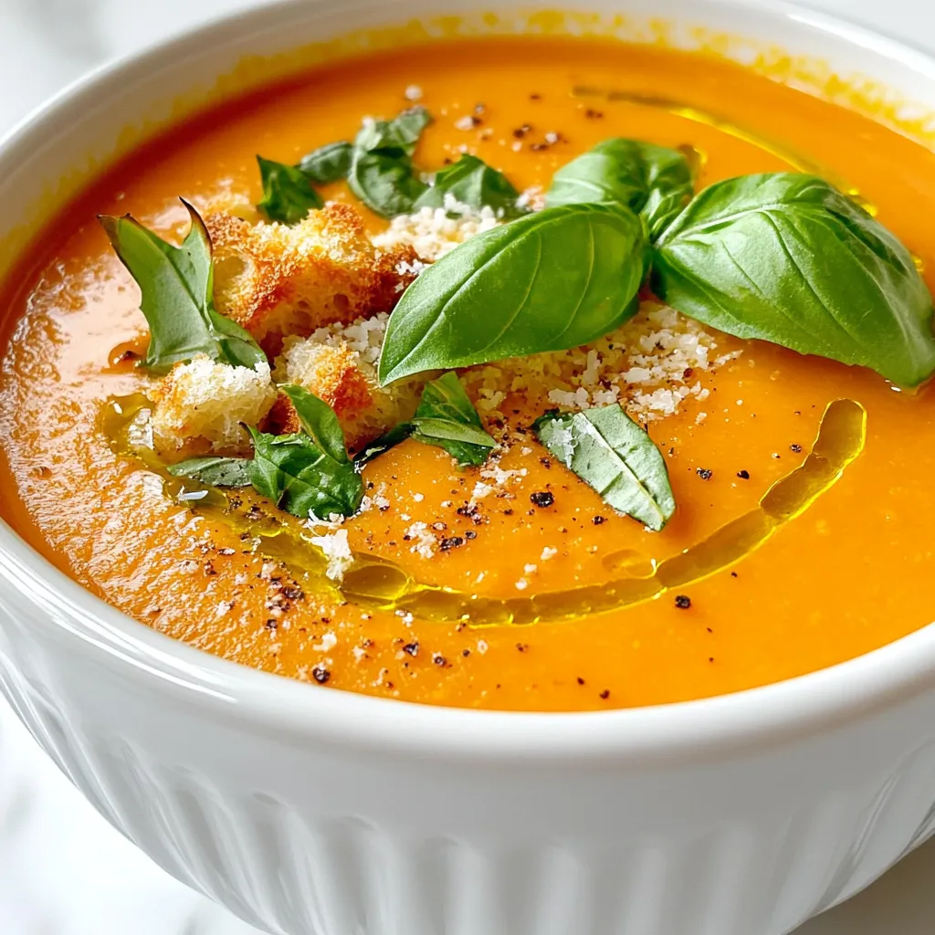 Roasted Red Pepper Soup with Parmesan Croûtons Rezept