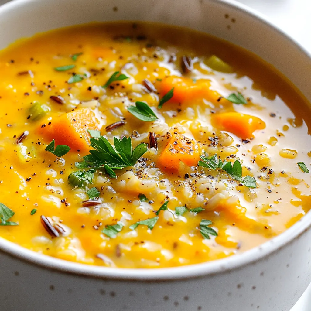 Nahrhafte vegane Kürbis-Wildreis-Suppe für dich