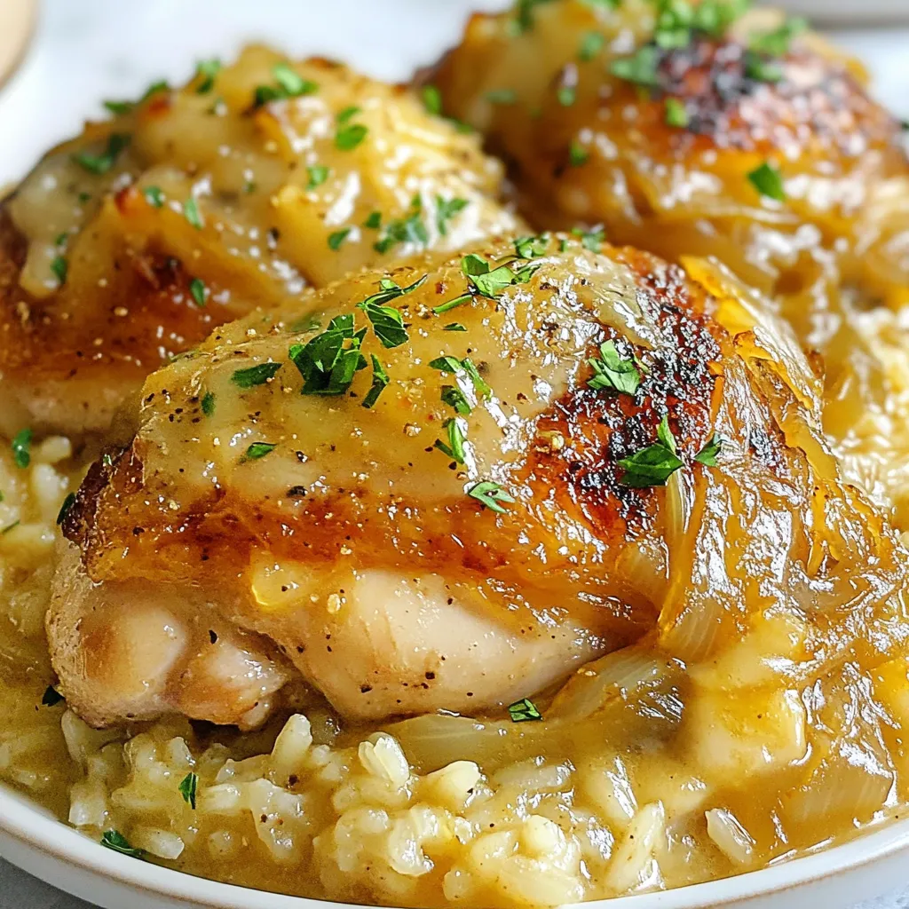 Cremiges französisches Zwiebel-Hühnchen und Reis Rezept