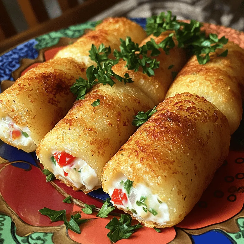 Um gefüllte Kartoffelküchlein zuzubereiten, brauchst du einige einfache Zutaten. Du benötigst 500 g festkochende Kartoffeln, 100 g Frischkäse oder Ricotta, und 50 g geriebenen Käse. Außerdem kommen 2 Frühlingszwiebeln, 1 kleine rote Paprika, und Gewürze wie Knoblauchpulver und Paprikapulver dazu. Vergiss nicht das Salz, den Pfeffer und 1 Ei. Für die Panade nimm 100 g Semmelbrösel und etwas Öl zum Braten.