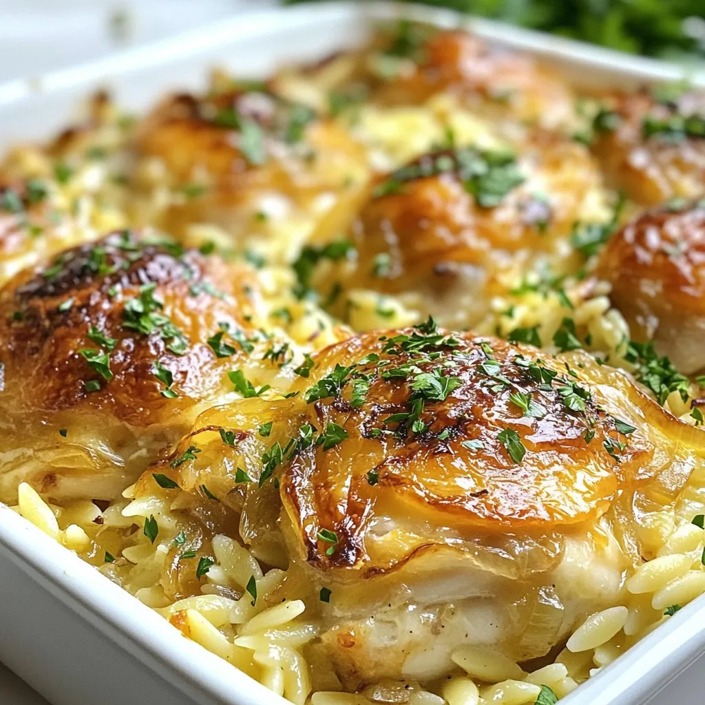Französisches Zwiebel-Hähnchen-Orzo-Auflauf lecker