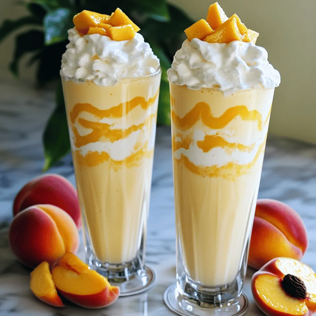 Um den Copycat Chick-Fil-A Pfirsich-Milchshake zu machen, brauchst du einige einfache Zutaten. Du benötigst 2 Tassen Vanilleeis, 1 Tasse Vollmilch und 1 große reife Pfirsich. Der Pfirsich sollte geschält und gewürfelt sein. Außerdem kommen 2 Esslöffel Pfirsichsirup und 1 Teelöffel Vanilleextrakt dazu. Zum Garnieren sind Schlagsahne und frische Pfirsichscheiben wichtig.