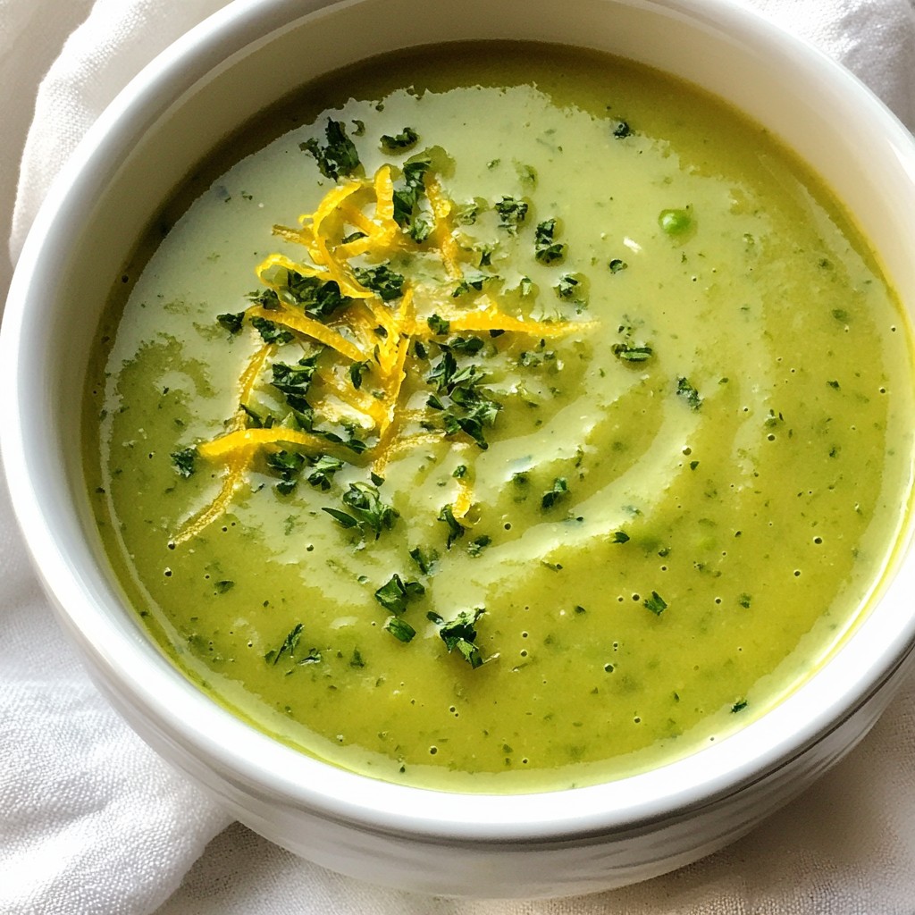 Cremige Suppe Süßerbsen und Estragon Birnenmix