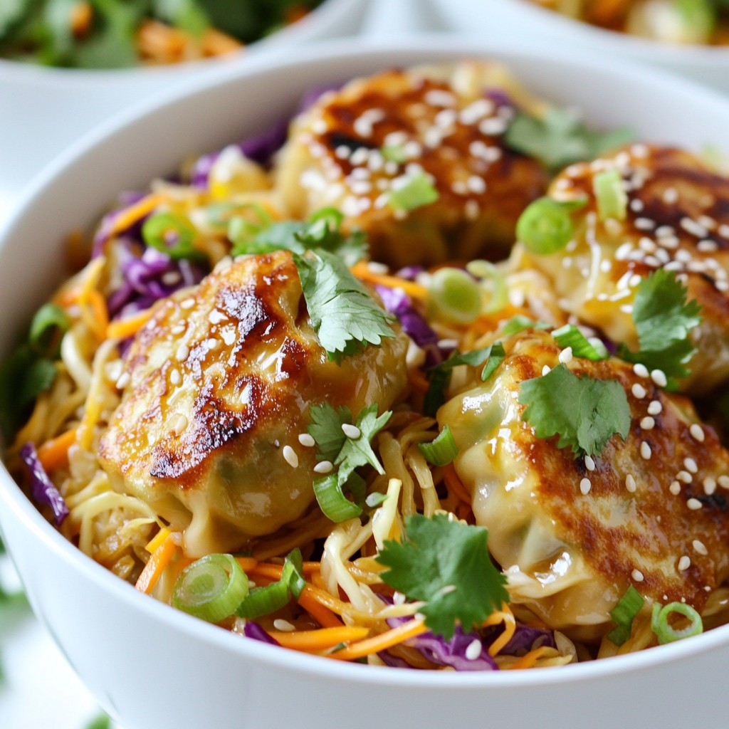 Potsticker Noodle Bowl mit leckerem Cabbage Slaw