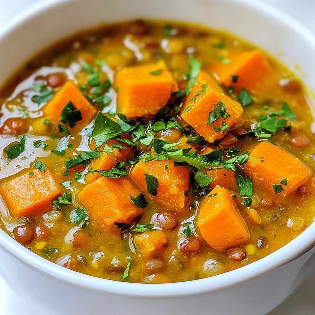 Gesunde Süßkartoffel und Linsensuppe für Wohlbefinden