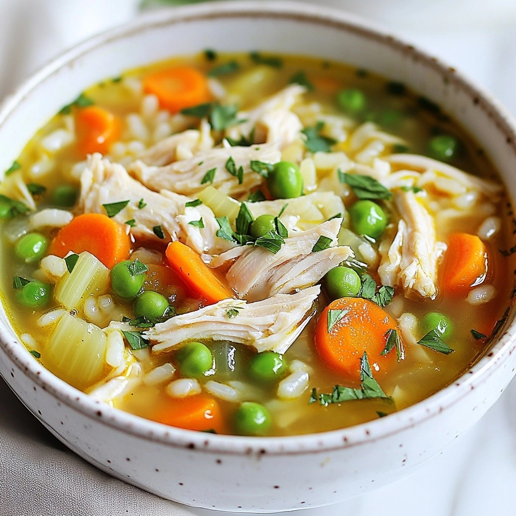 Hühnchen und Reis Suppe mit Gemüse leckeres Rezept