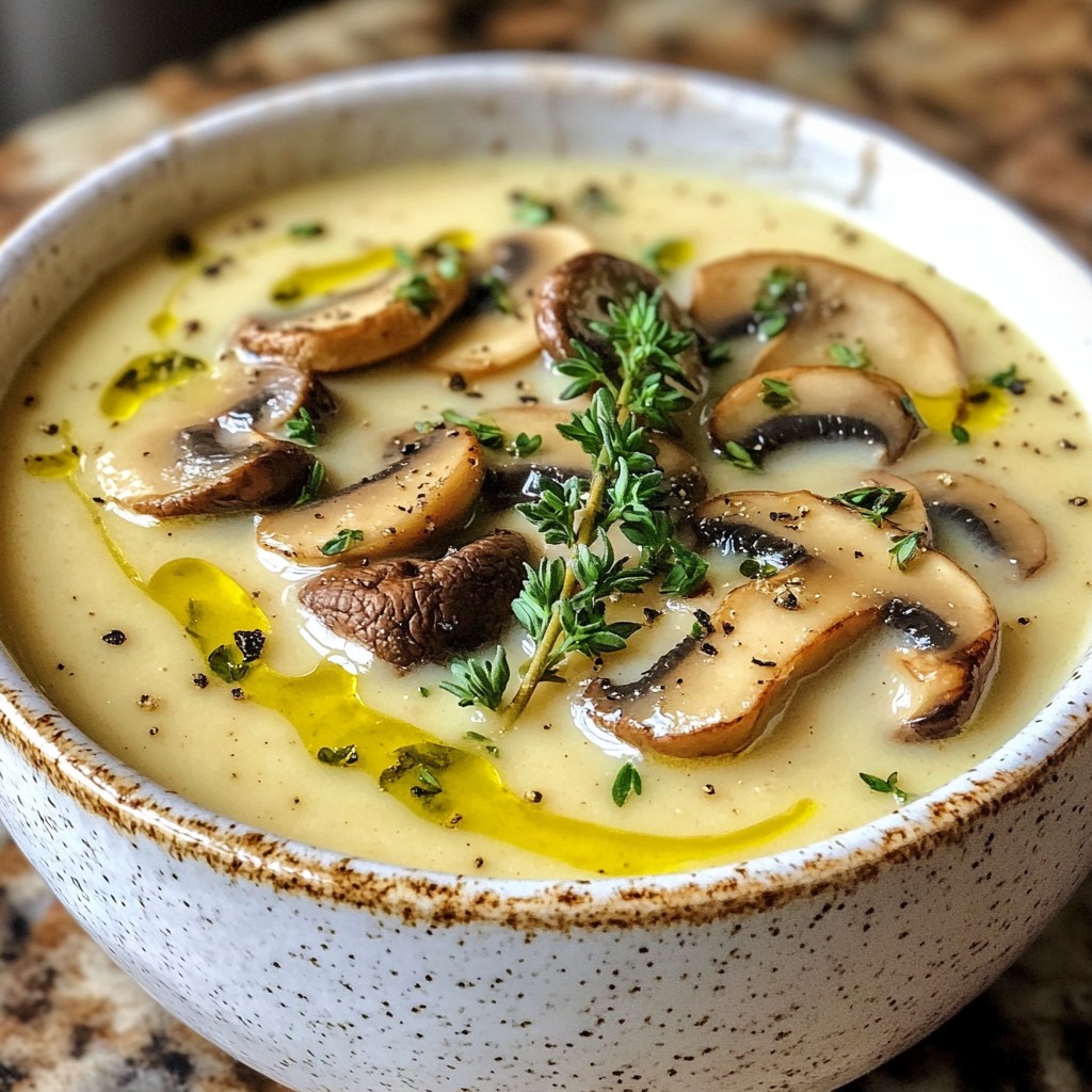 Cremige Pilz-Thymian-Suppe mit Knoblauch genießen
