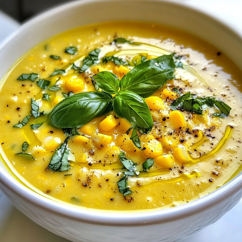 Creamy Soup Sweet Corn and Basil Bisque Rezept