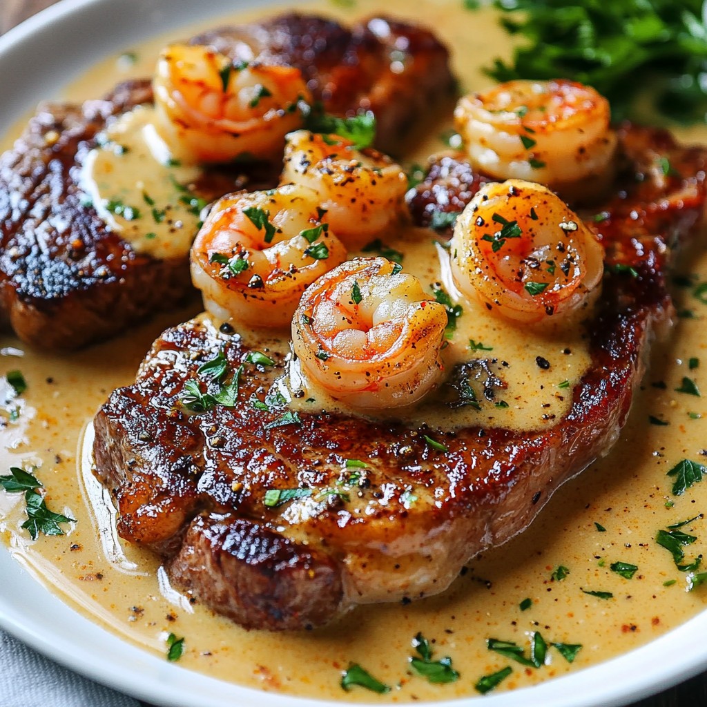 Steak in Creamy Cajun Shrimp Sauce Einfaches Rezept