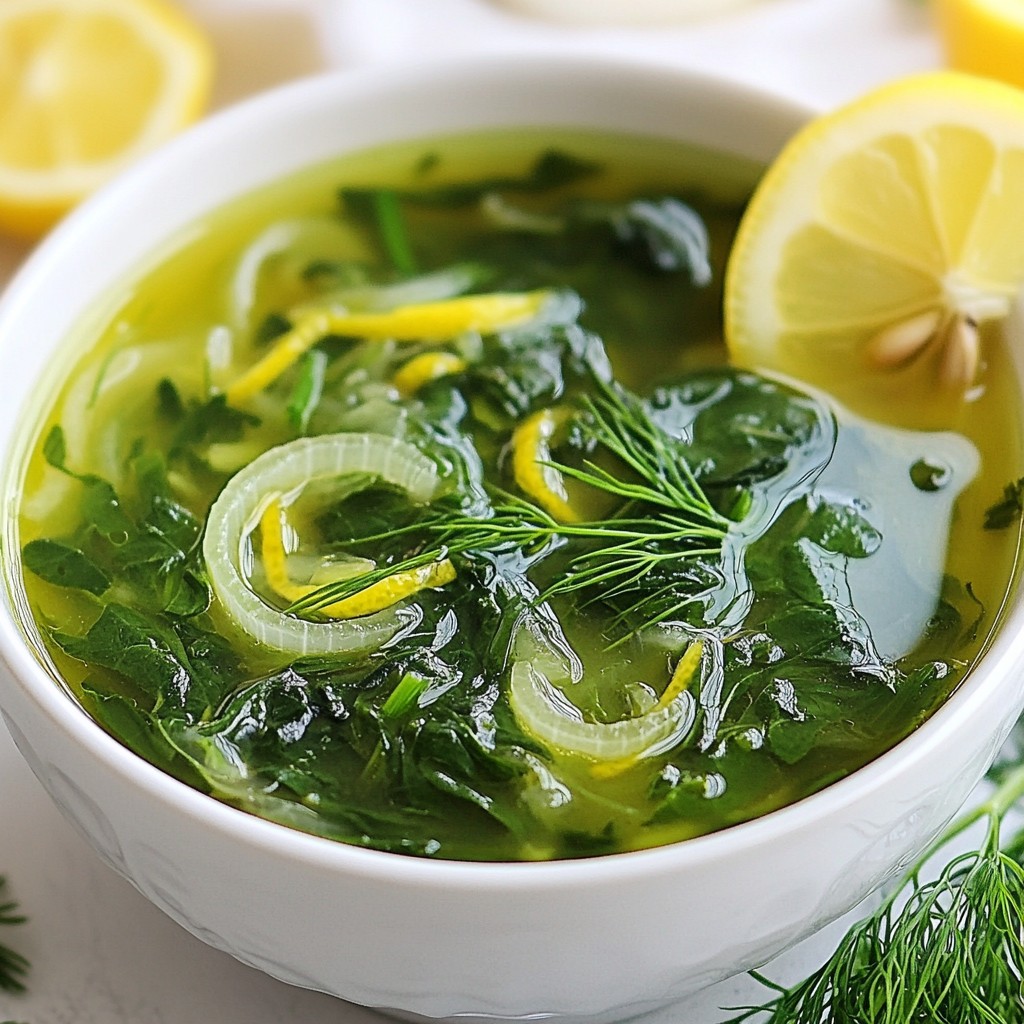 Detox Spinach and Lemon Broth with Herbs für Gesundheit