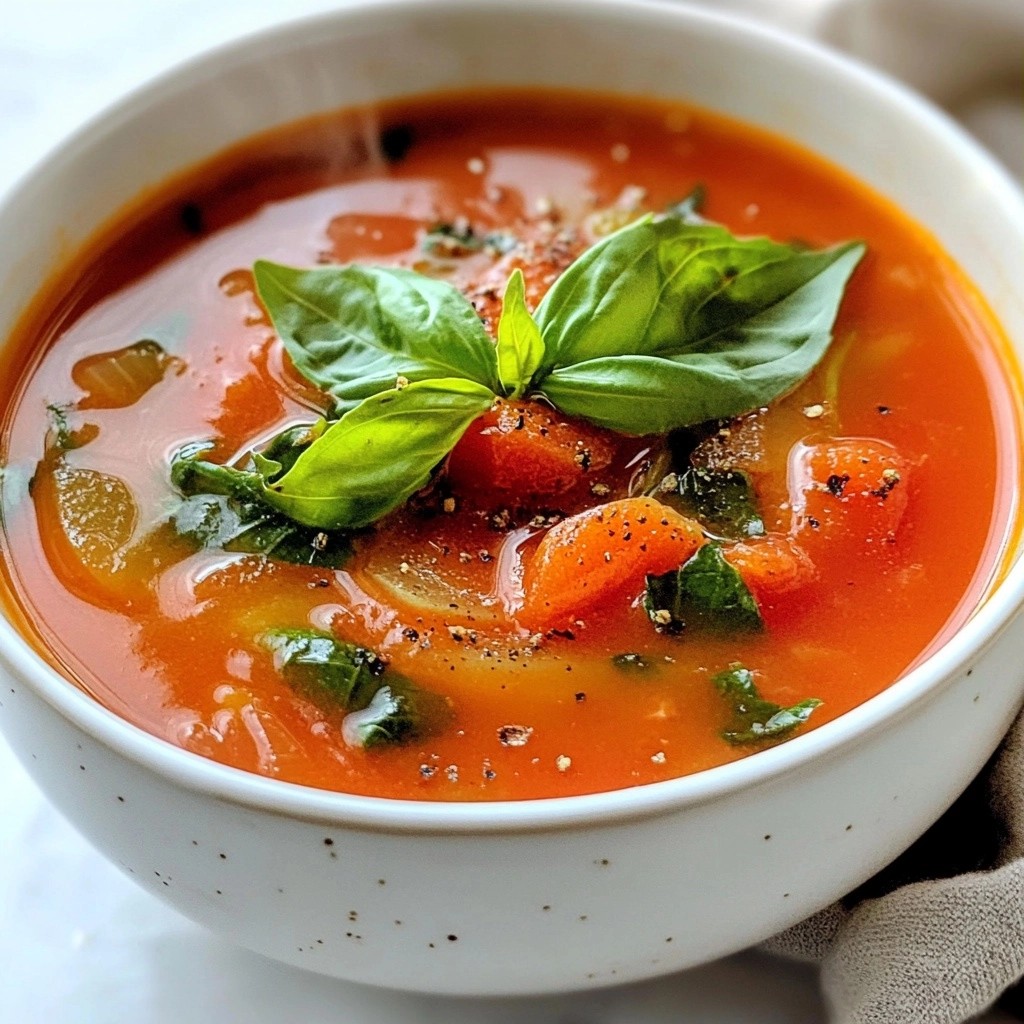 Gesunde Suppe Tomaten- und Spinatbrühe leicht zubereiten