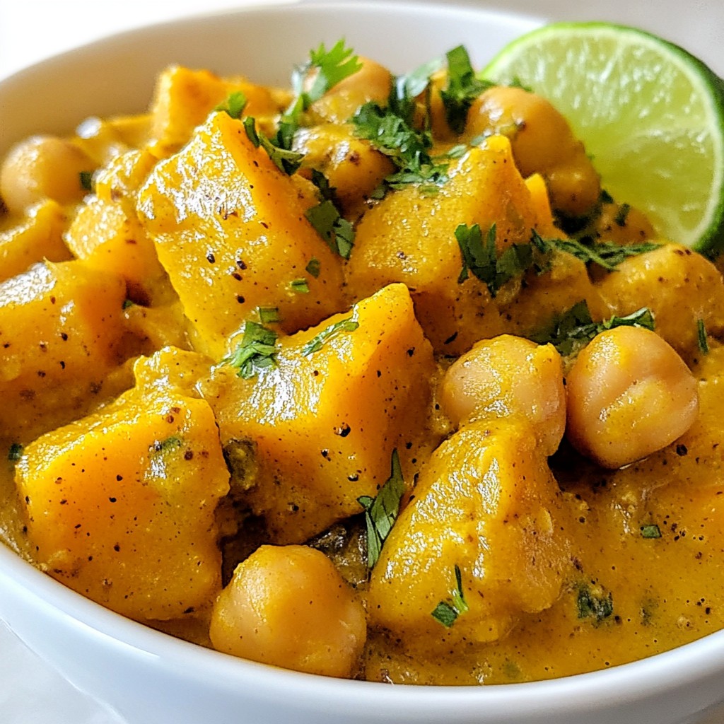 Herzhaftes Kürbis- und Kichererbsen-Curry-Eintopf