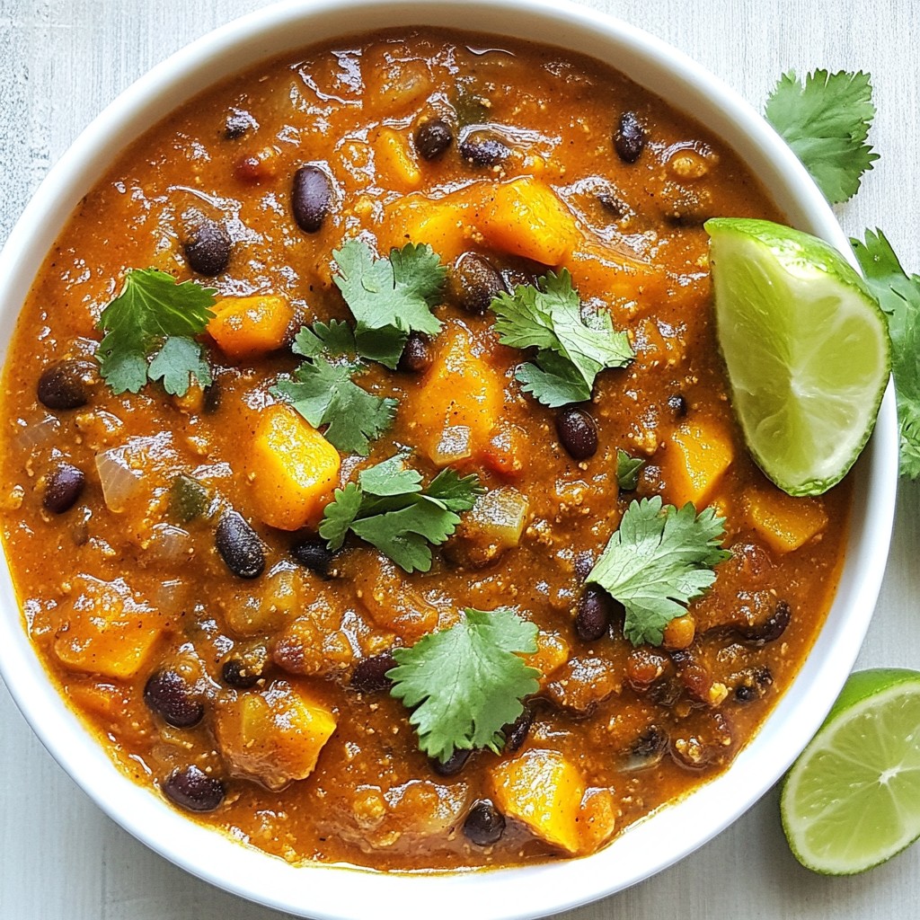 Vegetarischer Chili mit Kürbis und schwarzen Bohnen