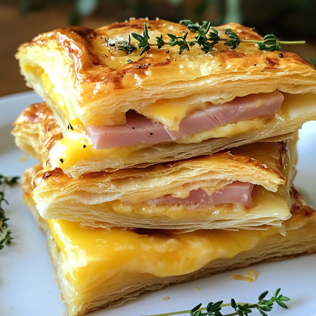 Crispy Ham & Cheese Puff Pastry Stacks Einfaches Rezept