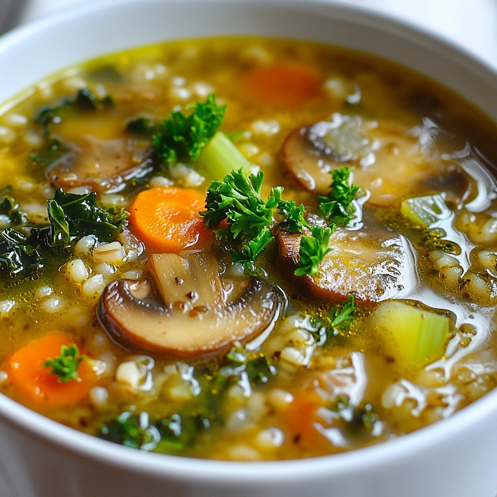 Vegan Mushroom and Barley Soup Nährstoffreiche Freude