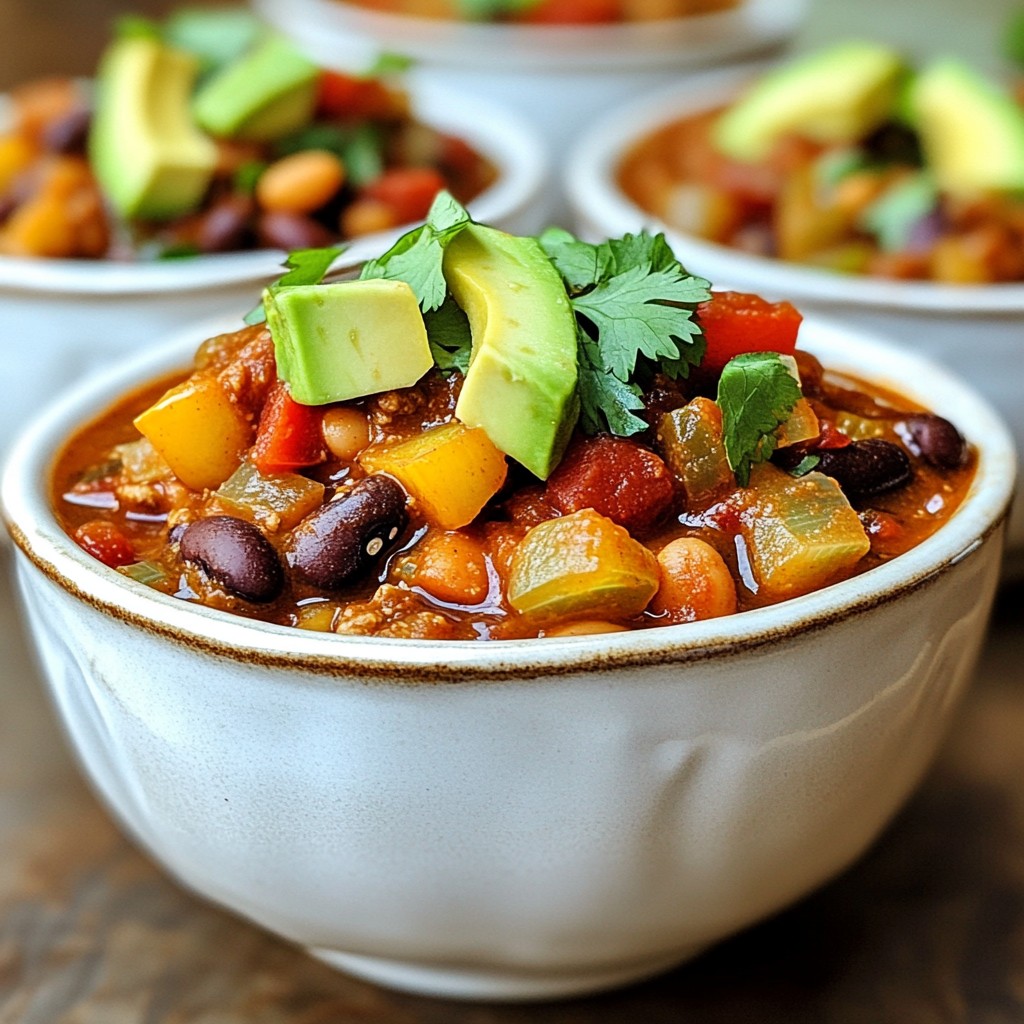 Hearty Three-Bean Vegetarian Chili für köstliche Abende