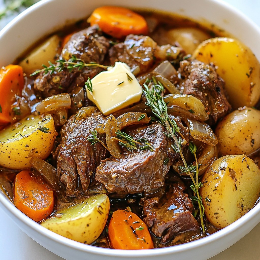 Köstliches Slow Cooker Knoblauchbutter Rindfleisch mit Kartoffeln