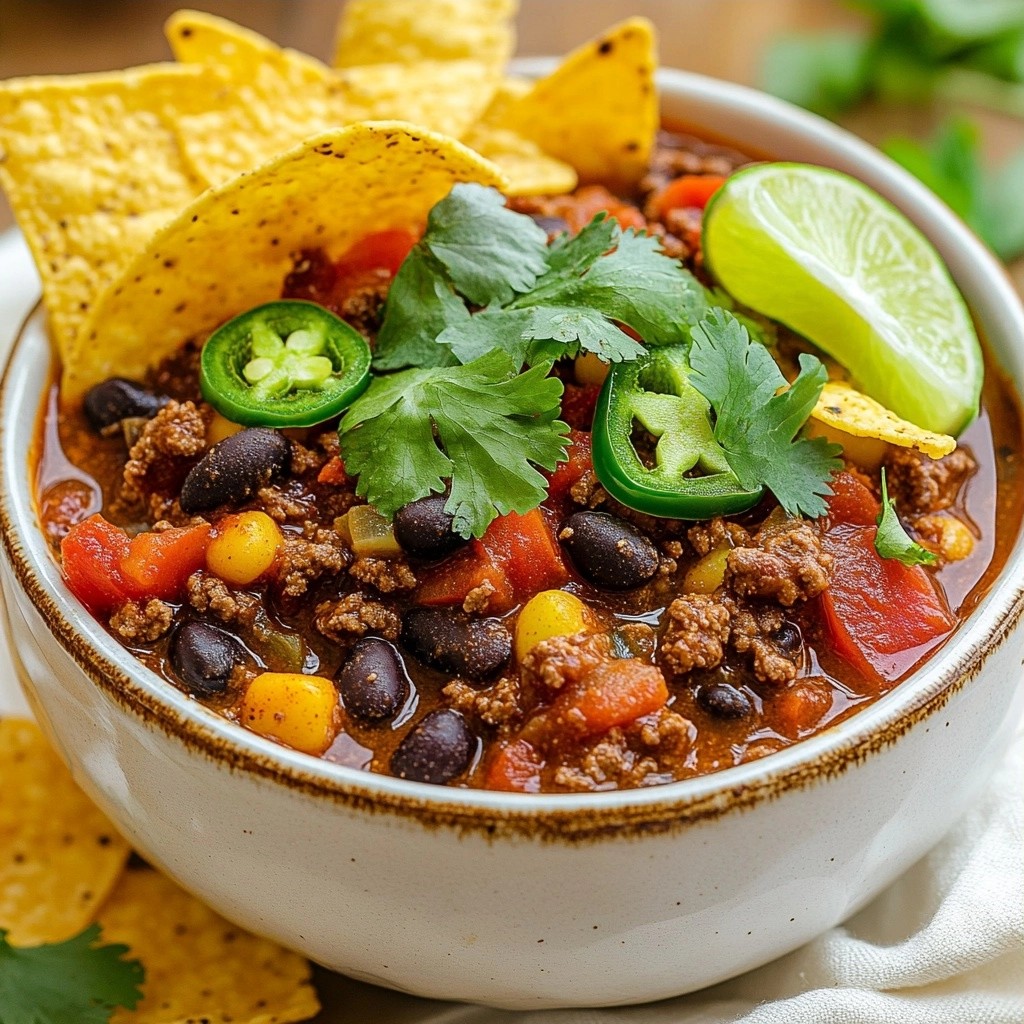 Spicy Beef and Black Bean Chili with Lime Rezept