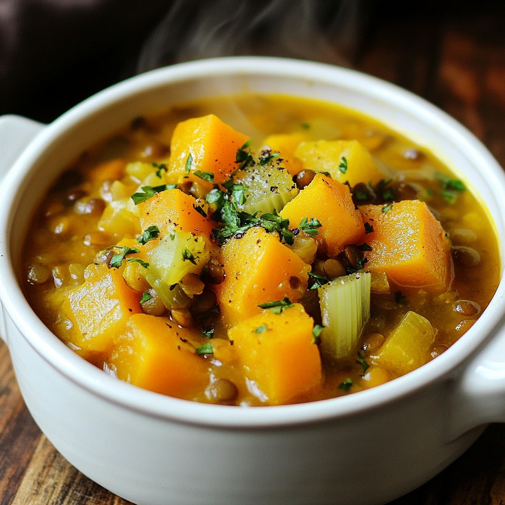 Herzhaftes Linsen- und Butternut-Kürbis-Eintopf Rezept
