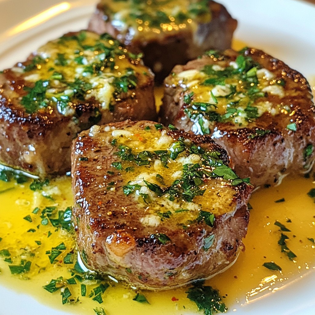 Knoblauch-Butter-Steakbissen mit Parmesan-Sauce lecker