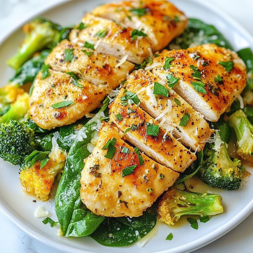 Knoblauch-Hühnchen mit Brokkoli und Spinat lecker zubereiten